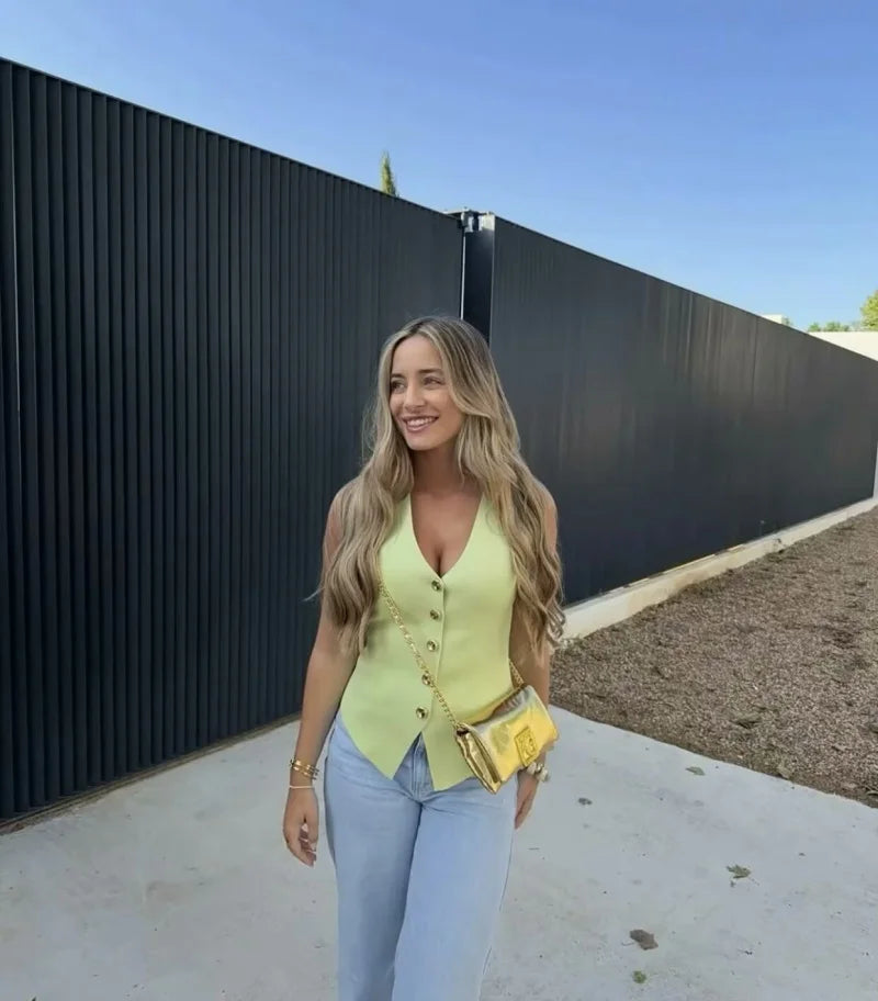 Chaleco de punto sin mangas para mujer