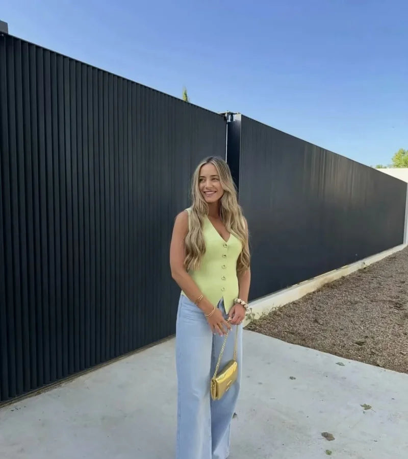 Chaleco de punto sin mangas para mujer